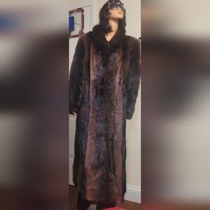 Full-length luxury & Elegant Brown and Black Women's fur coat.
